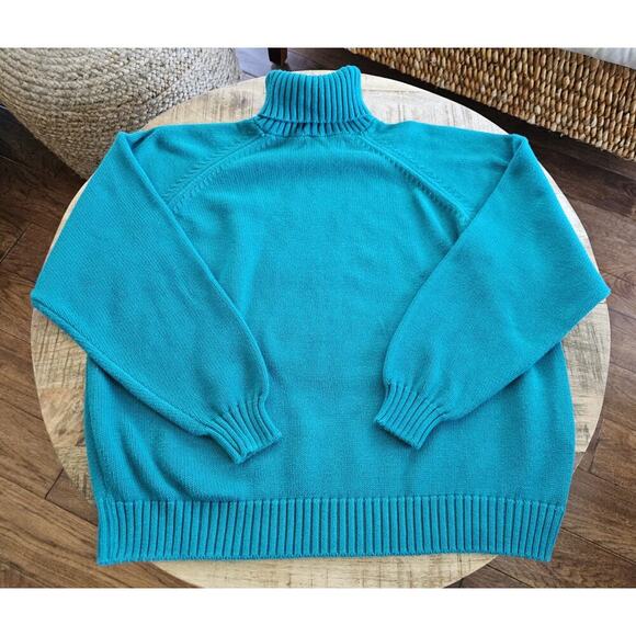 Lands' End Sweaters - Lands' End Turtleneck 100% Cotton Sweater Women's Size XL Teal Blue Made in USA